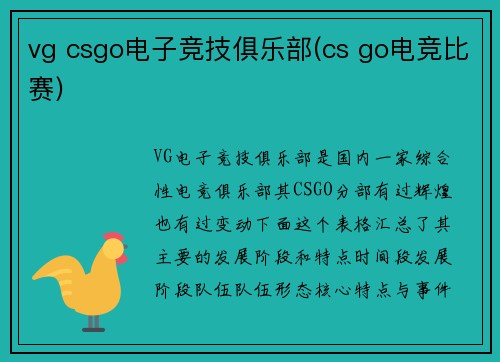 vg csgo电子竞技俱乐部(cs go电竞比赛)