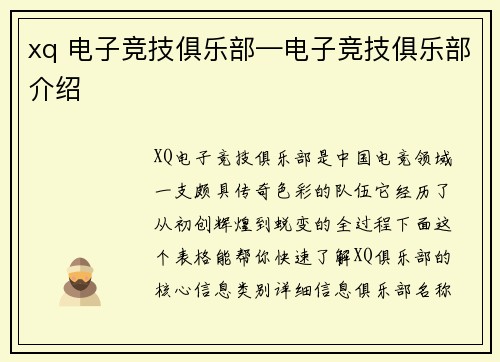 xq 电子竞技俱乐部—电子竞技俱乐部介绍